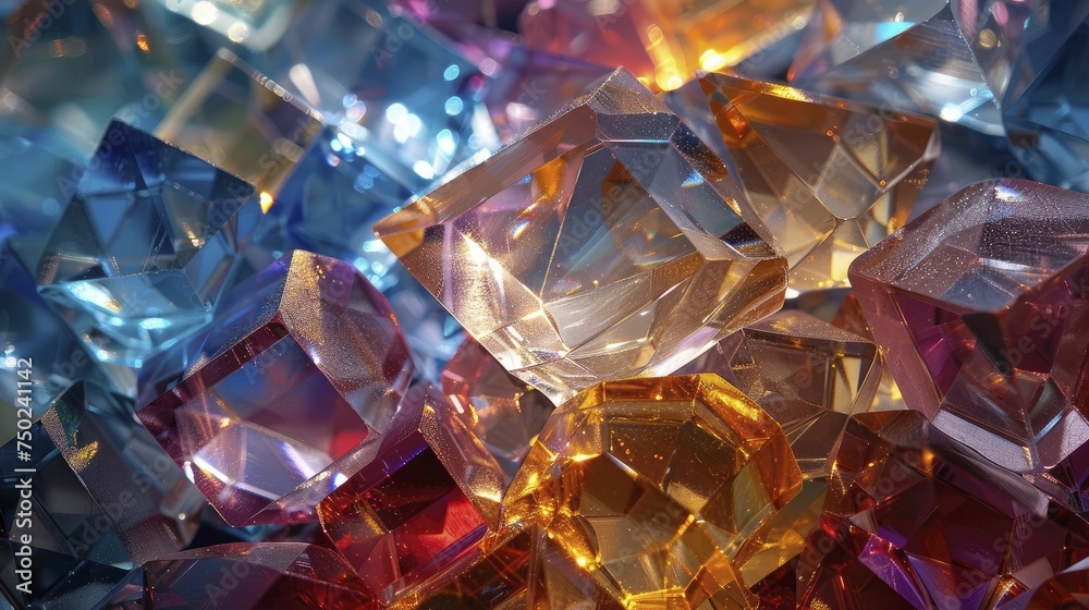 Dazzling gemstone facets form a luxurious setting for exclusive jewelry lines. - obrazy, fototapety, plakaty 