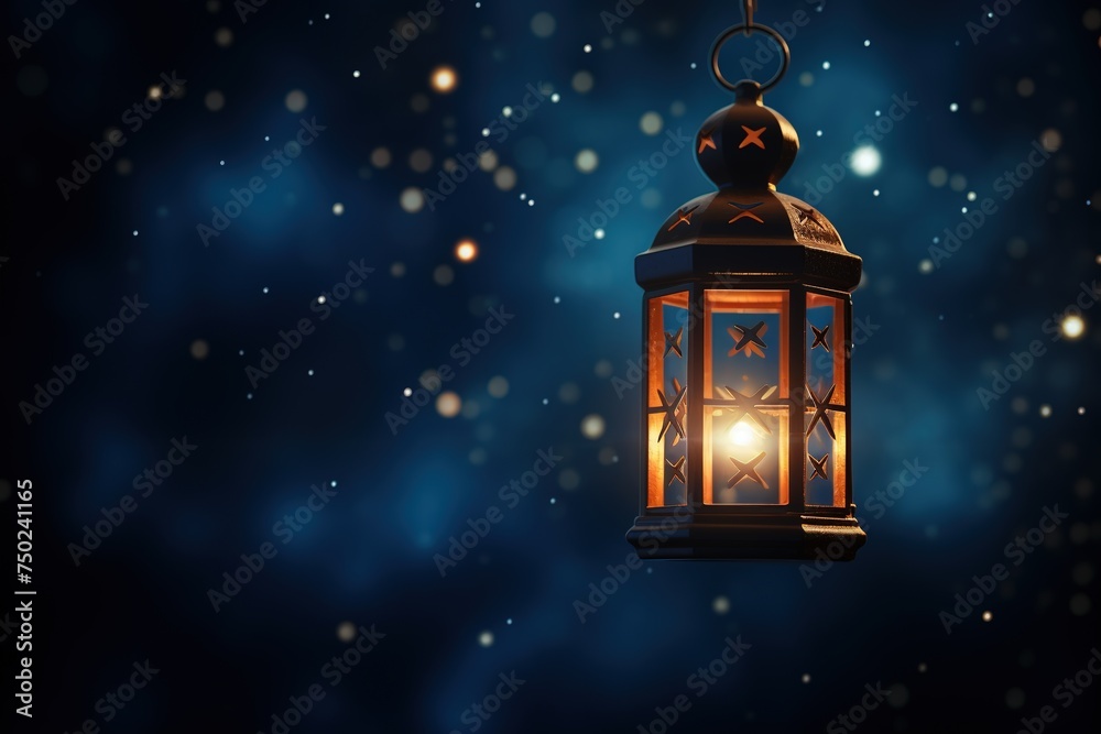 Ramadan Kareem greeting card with arabic lantern, 3D rendering, Ai Generated Ramadan Kareem greeting card with arabic lantern, 3D rendering, Ai Generated