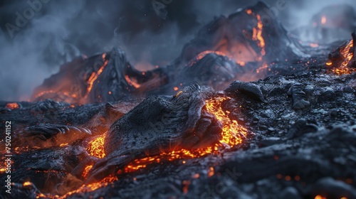Dramatic abstract volcanic landscape with lava flows for bold and fiery product launches