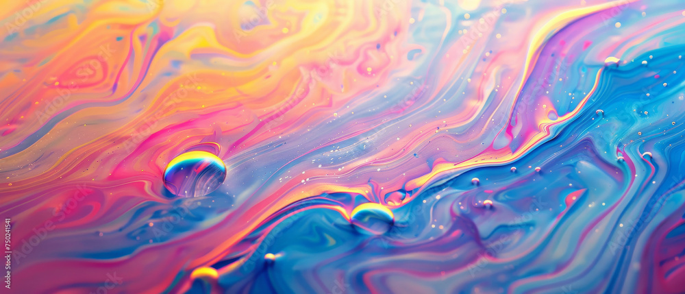 An enchanting composition of swirling colors and popping bubbles captured in this mesmerizing close-up of liquid art An enchanting composition of swirling colors and popping bubbles captured in this mesmerizing close-up of liquid art