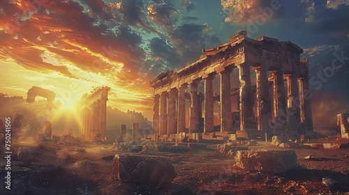 Explore educational and cultural heritage through historical abstract ancient ruins setting. photo