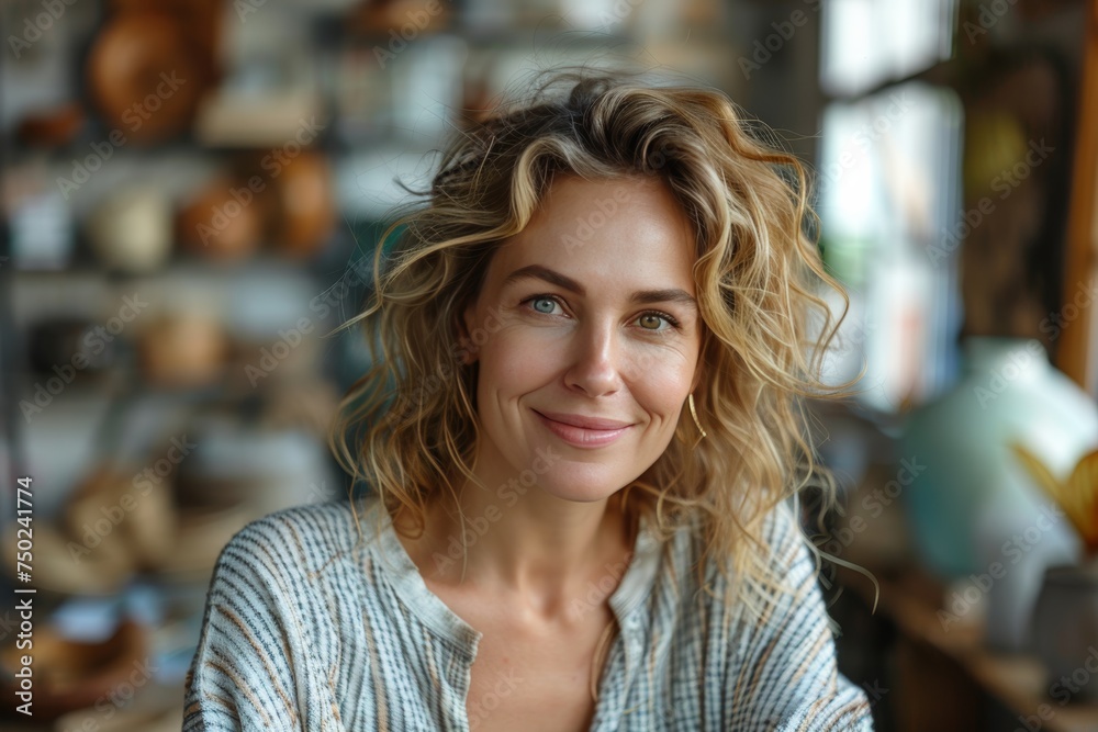 Happy middle-aged woman's portrait radiating joy Happy middle-aged woman's portrait radiating joy