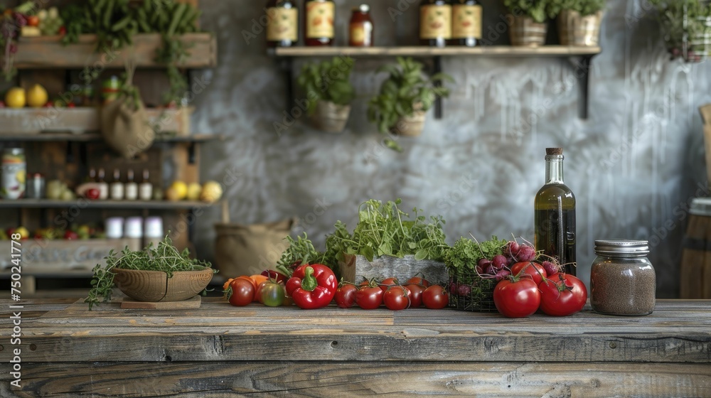 Rustic barn wood sets the scene for organic food displays, grounding in natural elements.