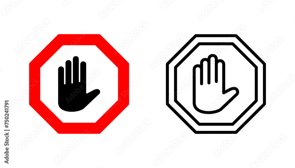 Stop icon set. stop road sign. hand stop icon vector Stop icon set. stop road sign. hand stop icon vector