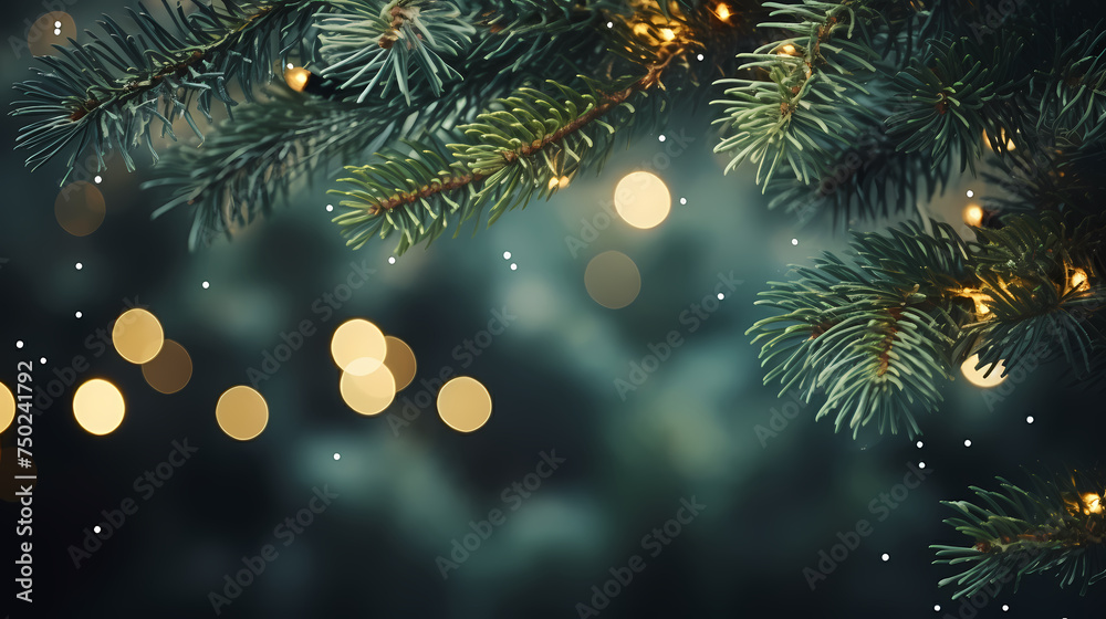 Green Christmas tree branches in snow background Green Christmas tree branches in snow background