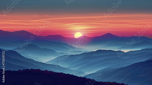 Peaceful abstract sunrise in the mountains  setting a tranquil scene for outdoor gear.