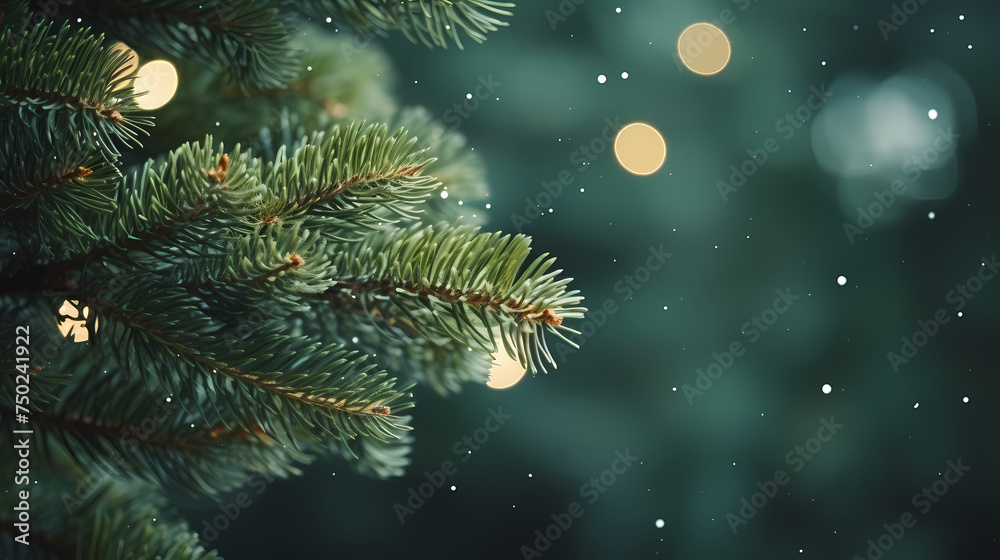 Green Christmas tree branches in snow background Green Christmas tree branches in snow background