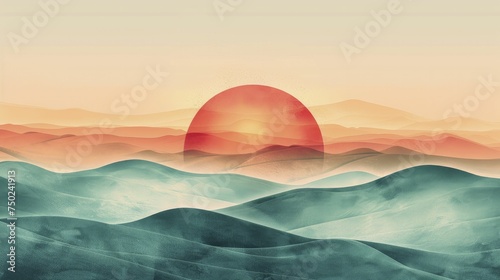 Sunset inspired abstract background with layered horizons, perfect for lifestyle products.