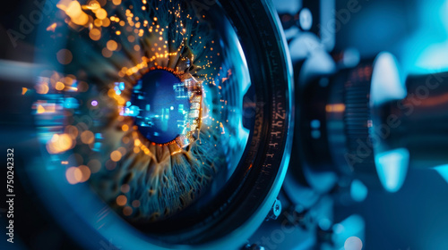 A closeup of a retinal scan being studied by AI algorithms for signs of early stage macular degeneration or other visionrelated diseases. photo