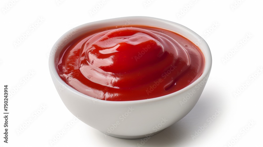 Ketchup in bowl isolated on white background. Portion of tomato sauce. One of the collection of various sauces Ketchup in bowl isolated on white background. Portion of tomato sauce. One of the collection of various sauces