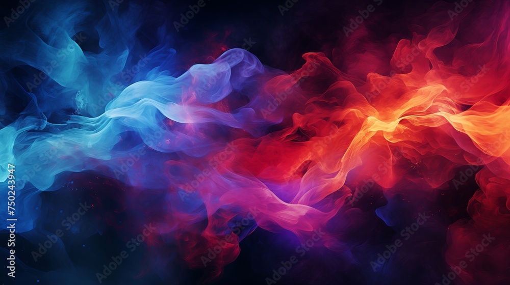 Fototapeta premium Colorful Smoke Abstract Wallpaper blend of vibrant colors deep purples, bright reds, and intense oranges.