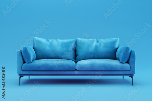 Plush Blue Sofa in a Seamless Blue Setting.