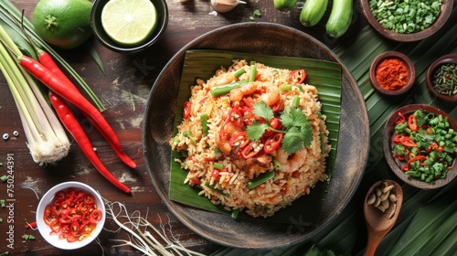 Thai gourmet "Khao Kluk Kapi" or Fried Rice with Shrimp Paste. Top View