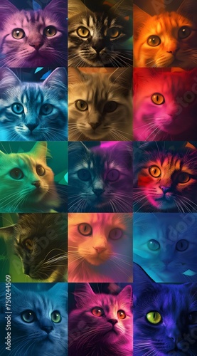 Collage von Katzen mit verschiedenen Farben, Carpetpunk, catcore photo