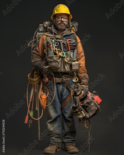 Handwerker mit all seinen Werkzeugen, Poster von einem Bauarbeiter © GreenOptix