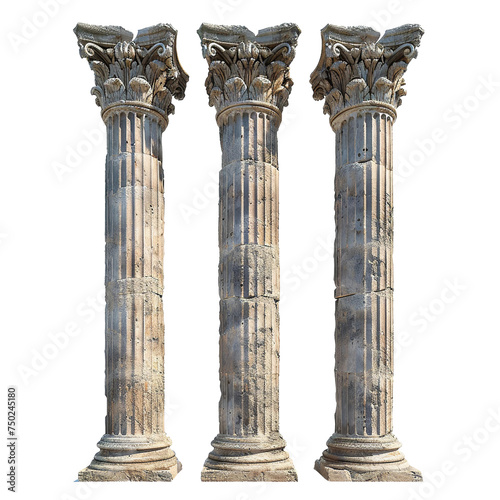 Magnificent Ancient Roman Columns isolated on white background