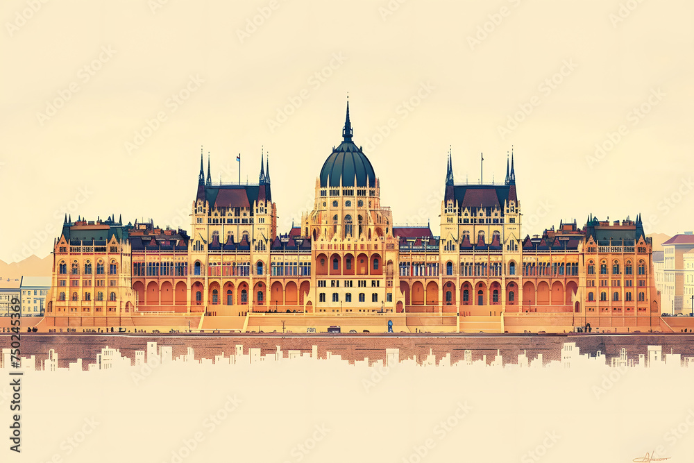 Fototapeta premium minimalist poster of the grand budapest hotel, white background