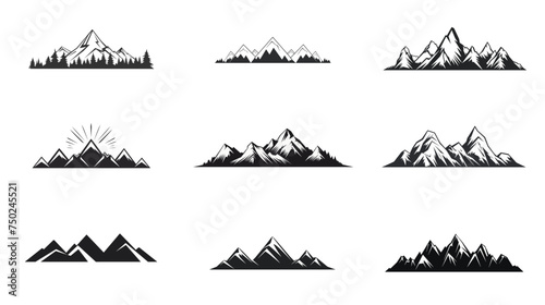 set of mountain pics black and white vector illustration isolated transparent background, logo, cut out or cutout t-shirt print design, poster, baby products, packaging design