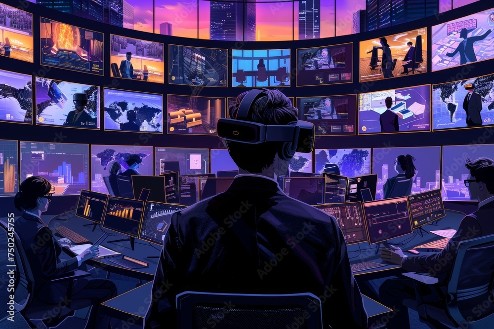 Revolutionize team collaboration through a virtual reality meeting, where team members interact in a state-of-the-art virtual workspace.
Revolutionize team collaboration through a virtual reality meeting, where team members interact in a state-of-the-art virtual workspace.