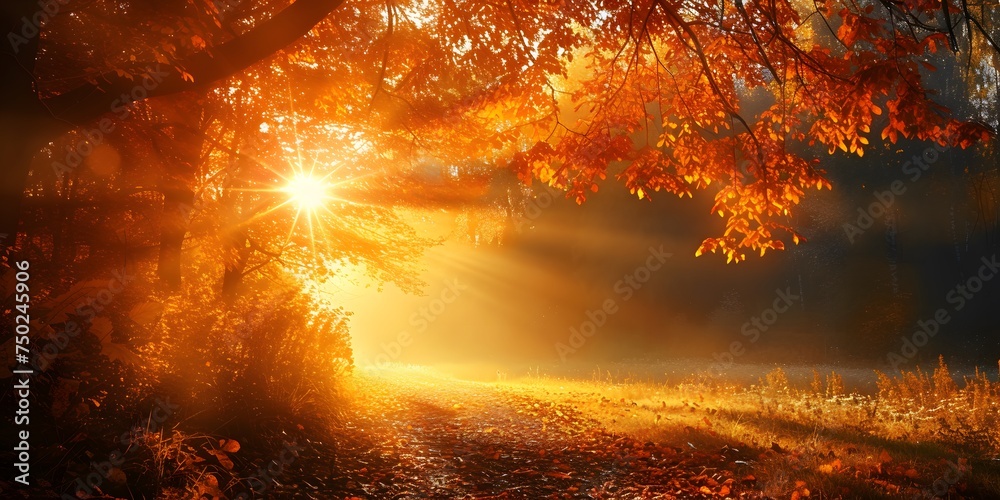 autumn morning atmosphere with sunbeams