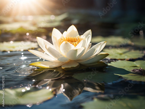 GENERATIVE AI A beautiful pink waterlily or lotus flower in pond photo