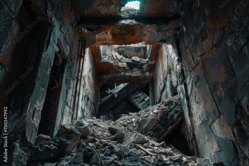 Derelict Underground Chamber Filled With Rubble