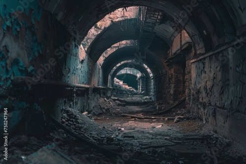 Graffiti-Lined Dark Tunnel