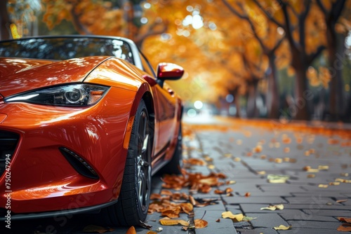 Red Sports Car Parked on Roadside