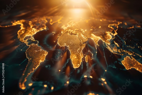 World Map Illuminated by Bright Lights photo