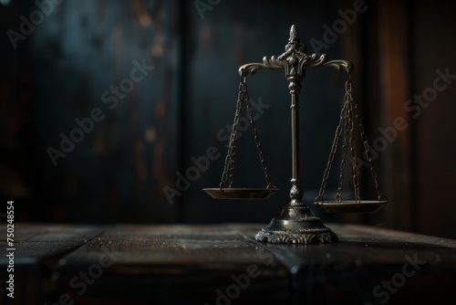 Scale of Justice on Wooden Table