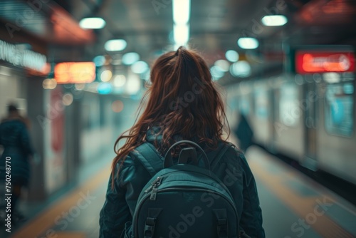 Woman Waiting for Train With Backpack