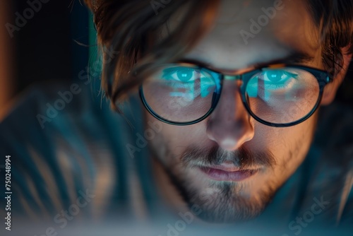 Man With Glasses Looking at Computer Screen