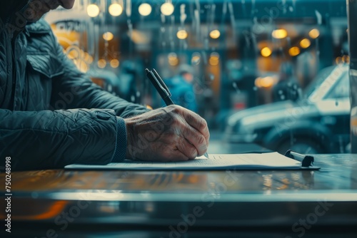 Man Writing on Table photo