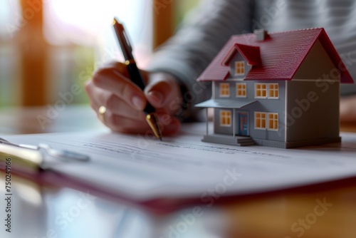 Person Signing Loan Agreement With House Model