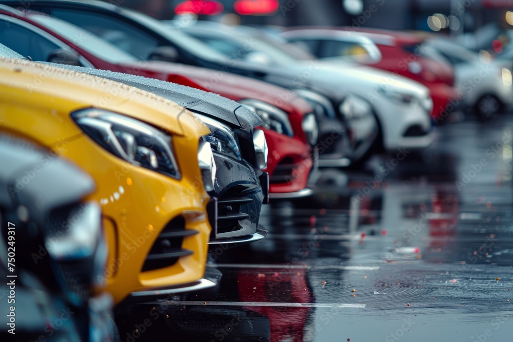 Cars Parked in Parking Lot on Rainy Day