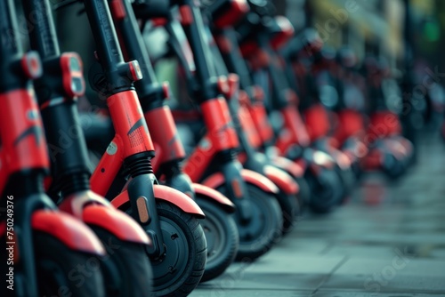 Row of Red and Black Scooters Parked Together photo