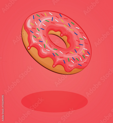 Cartoon bright pink color glazed donut wallpaper tshirt print design illustration. Vector cute art