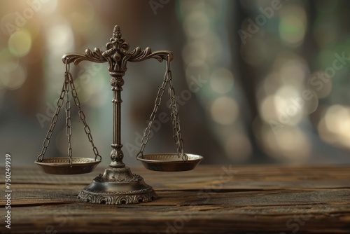 Justice Scale on Wooden Table