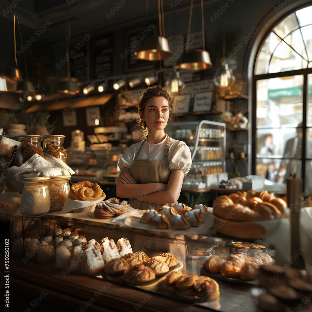 .Small business owner, female baker standing at the counter of a bakery or cafe
