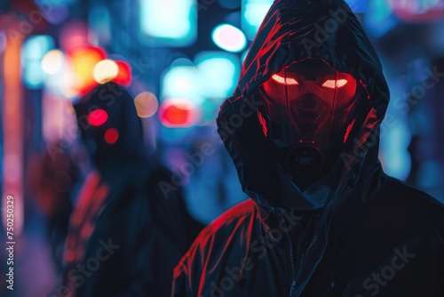 Man in Hooded Jacket With Red Light on Face
