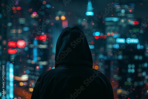 Person Standing in Front of City at Night