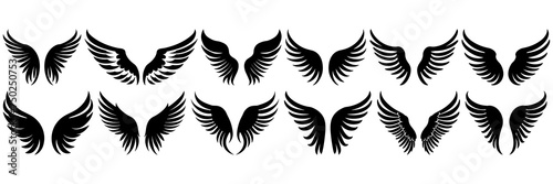Angel wings silhouettes set, large pack of vector silhouette design, isolated white background