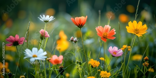 field of flowers poppies in the morning