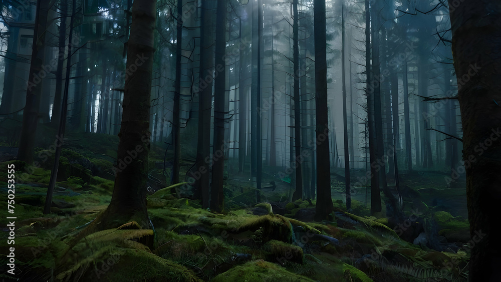Fototapeta premium View of the mystical cinematic forest