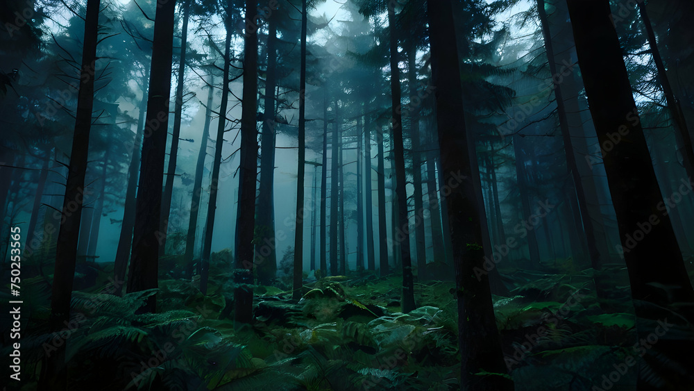 Naklejka premium View of the mystical cinematic forest