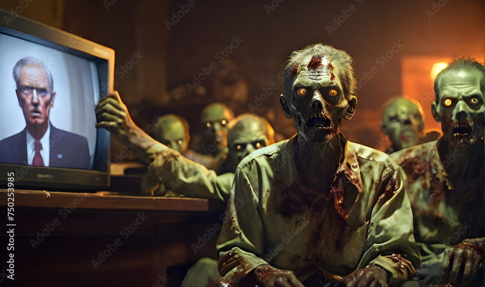 Zombies watching the tv propaganda