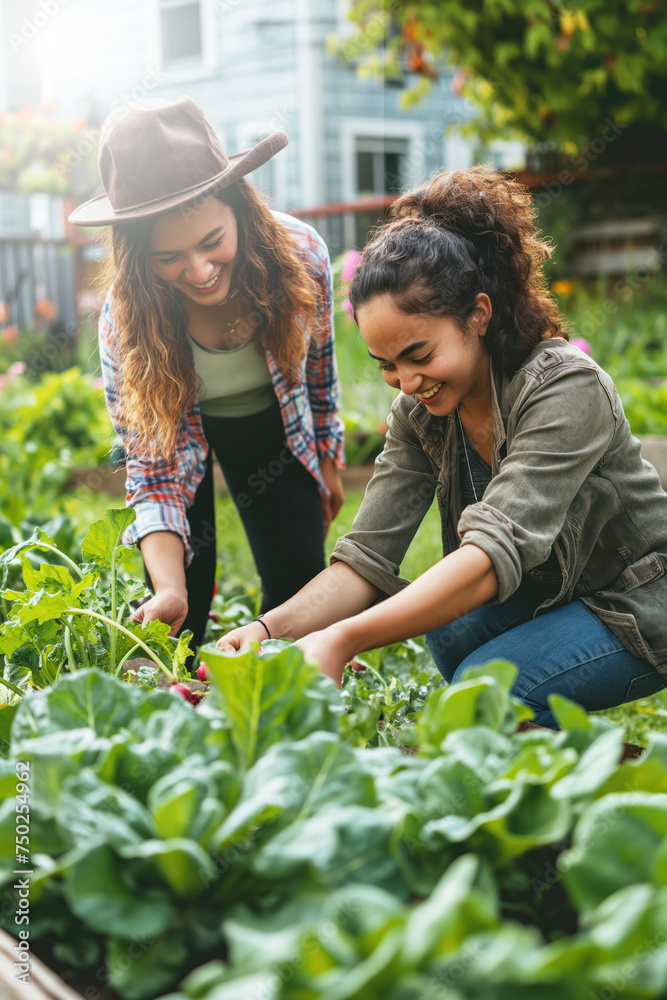 Two Friends Enjoying Gardening Together in a Lush Green Backyard. Concept of gardening. Two Friends Enjoying Gardening Together in a Lush Green Backyard. Concept of gardening.