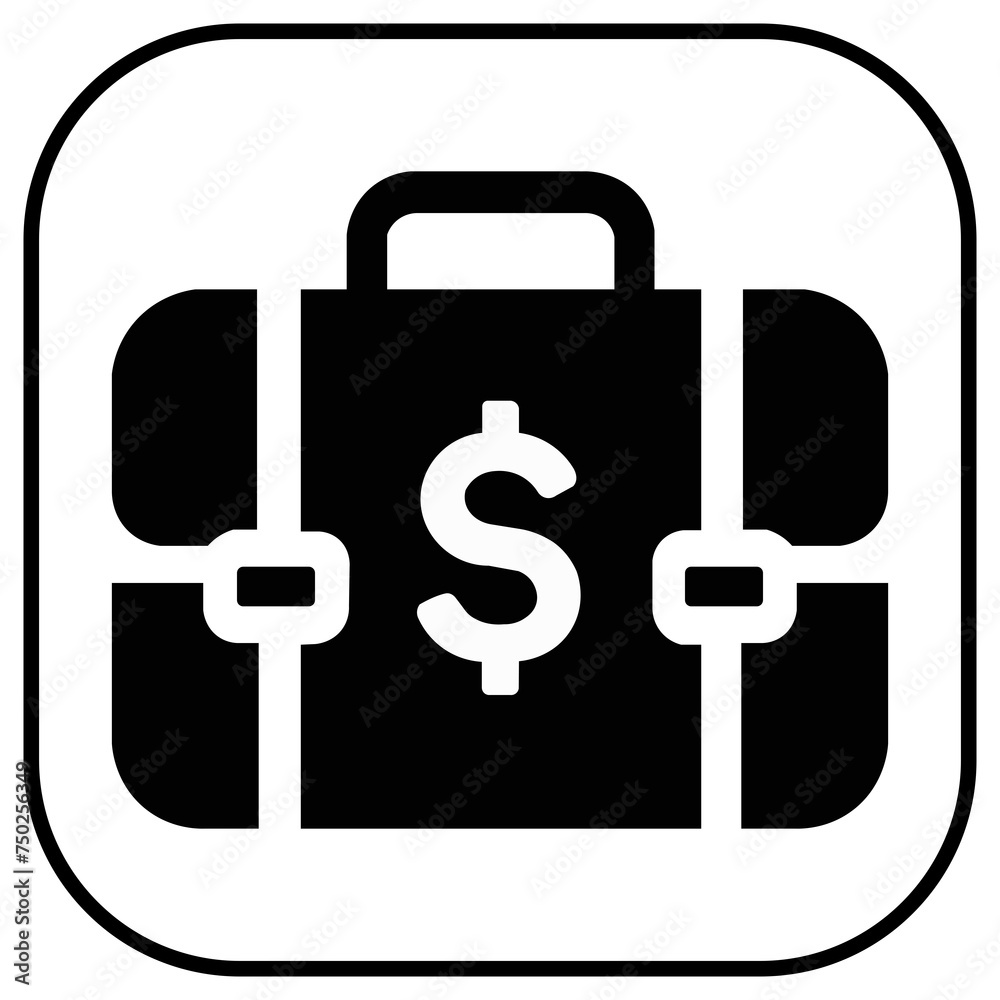 Executive briefcase with a dollar sign in the center, minimalist in outlines in black and white. Briefcase of money, finances, fortune Executive briefcase with a dollar sign in the center, minimalist in outlines in black and white. Briefcase of money, finances, fortune