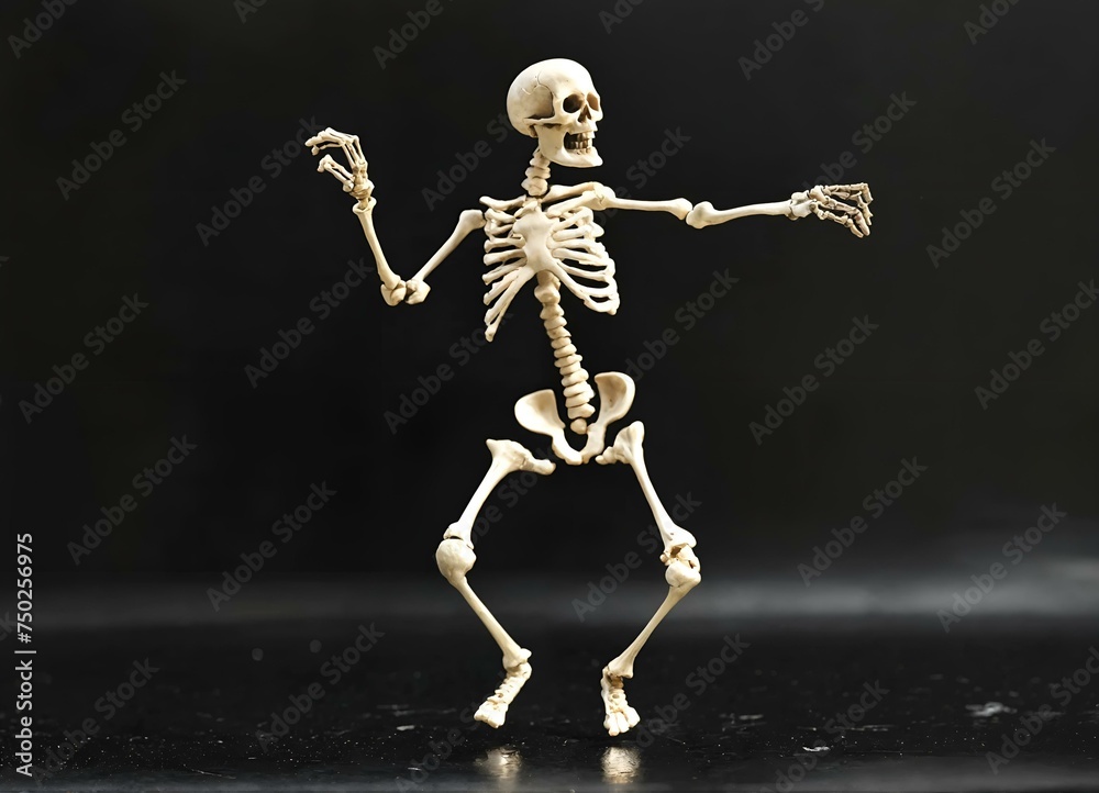 Dancing skeleton on a black background. Cheerful skeleton. Dancing skeleton on a black background. Cheerful skeleton.