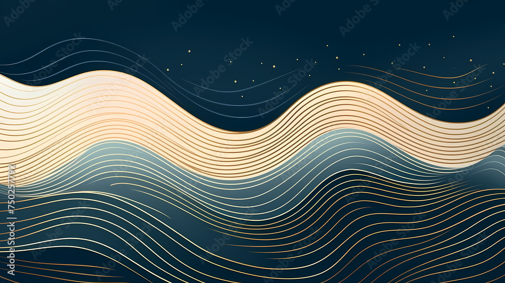 Vector art deco wavy luxury pattern, wavy lines japanese style background
